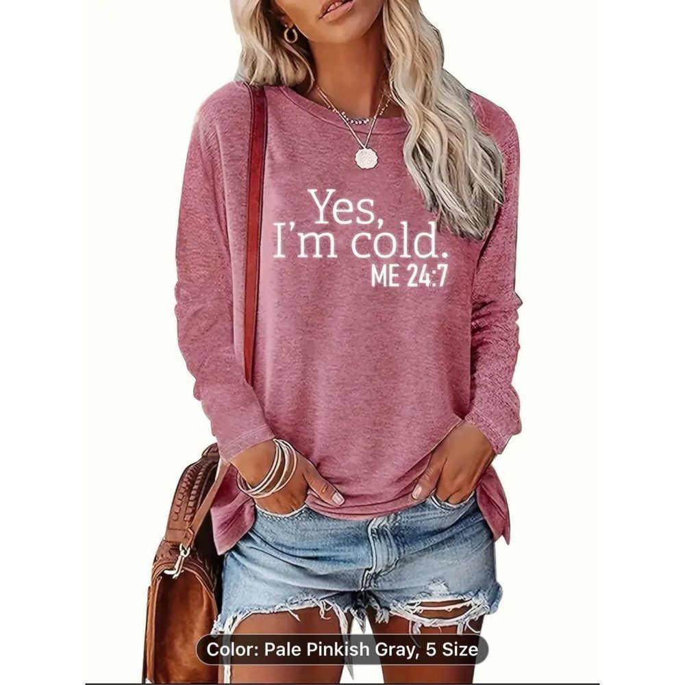 Letter Print Crew Neck T-Shirt, Casual Long Sleeve Top For Spring & Fall, Women'